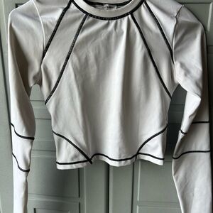 Garage White and Black Stitch Long Sleeve Top